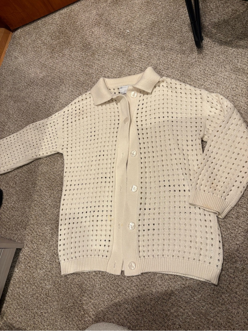 ASOS Cream Openwork Button-Up Cardigan